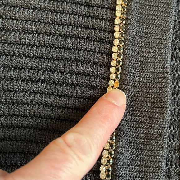 Maje Fine Knit Rhinestone Trim Cardigan Jacket Black Gold French Designer Small - Picture 10 of 16